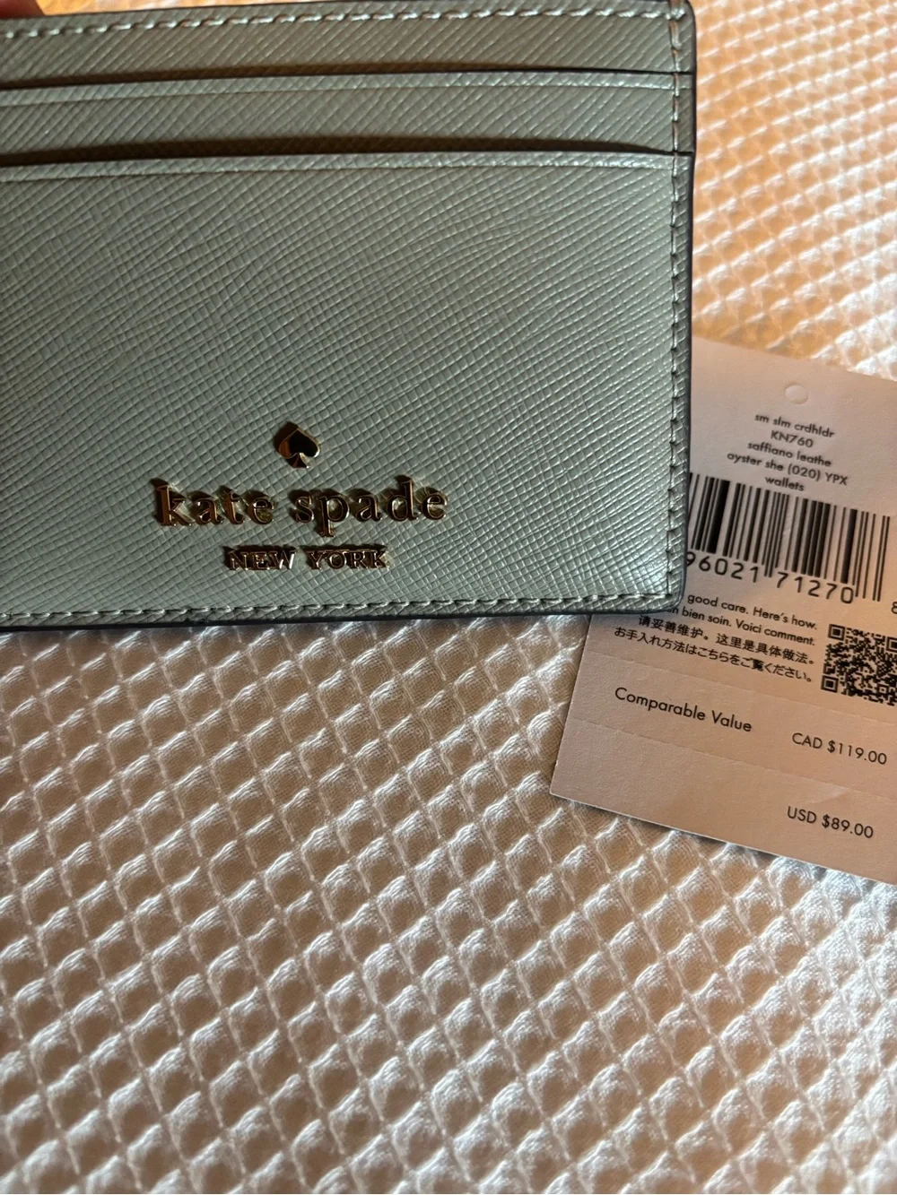 NWT Kate Spade Small Slim Card Holder• Oyster shel